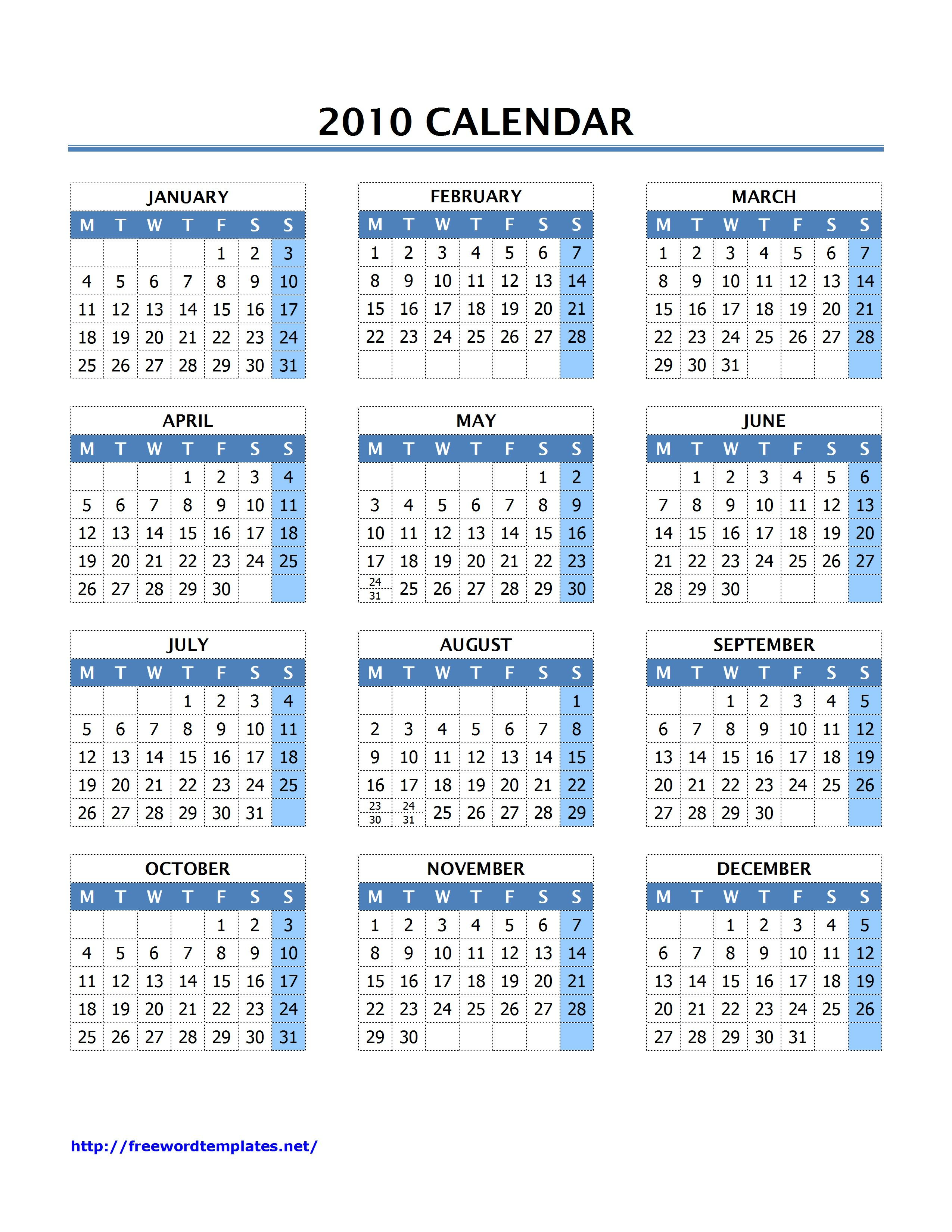 Calendar Templates For Ms Word