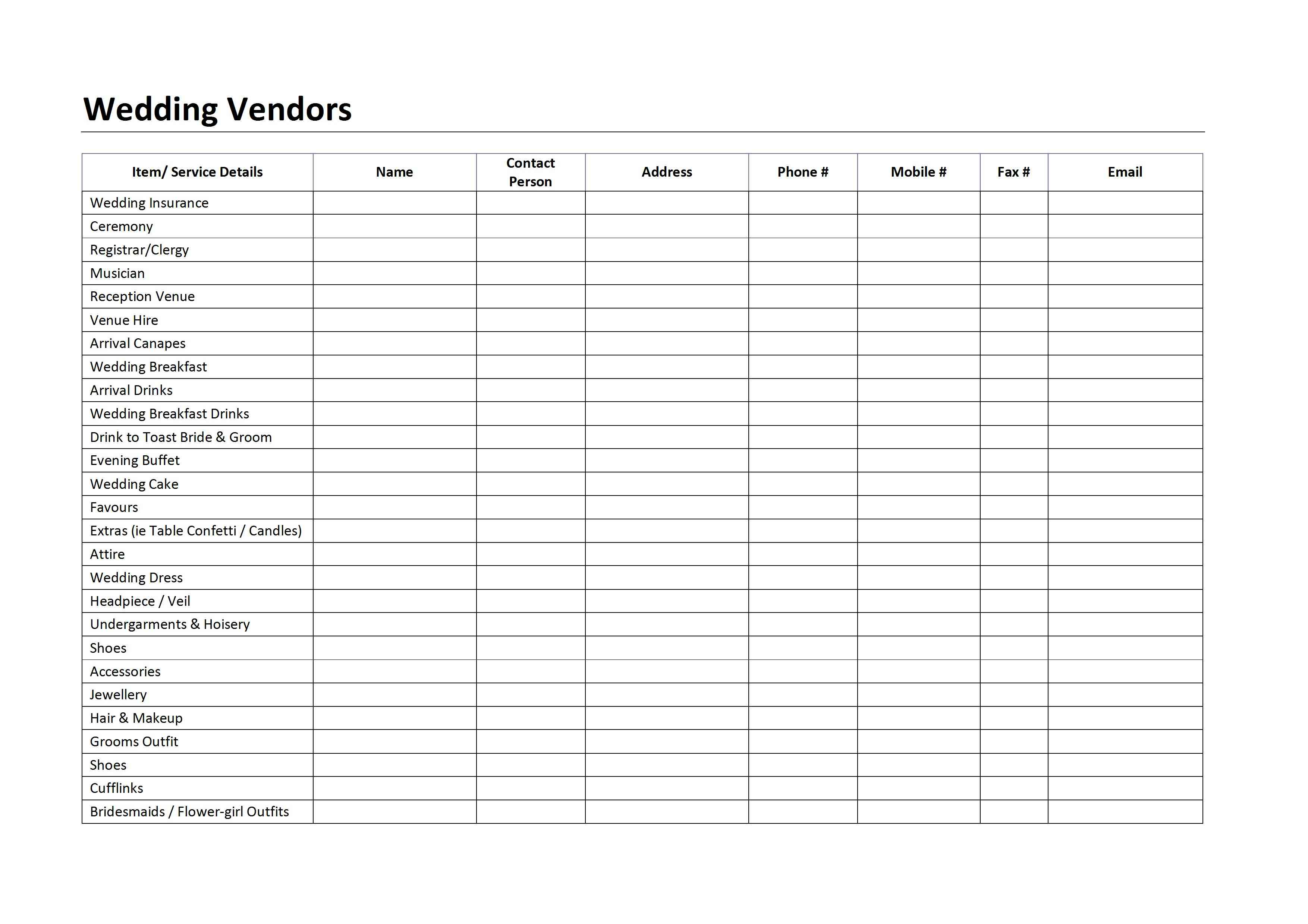 wedding planner Wedding Checklist Vendor