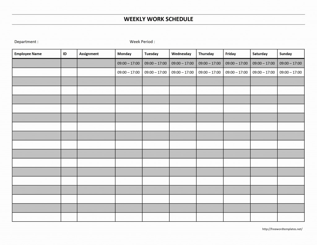 printable work schedule template pdf