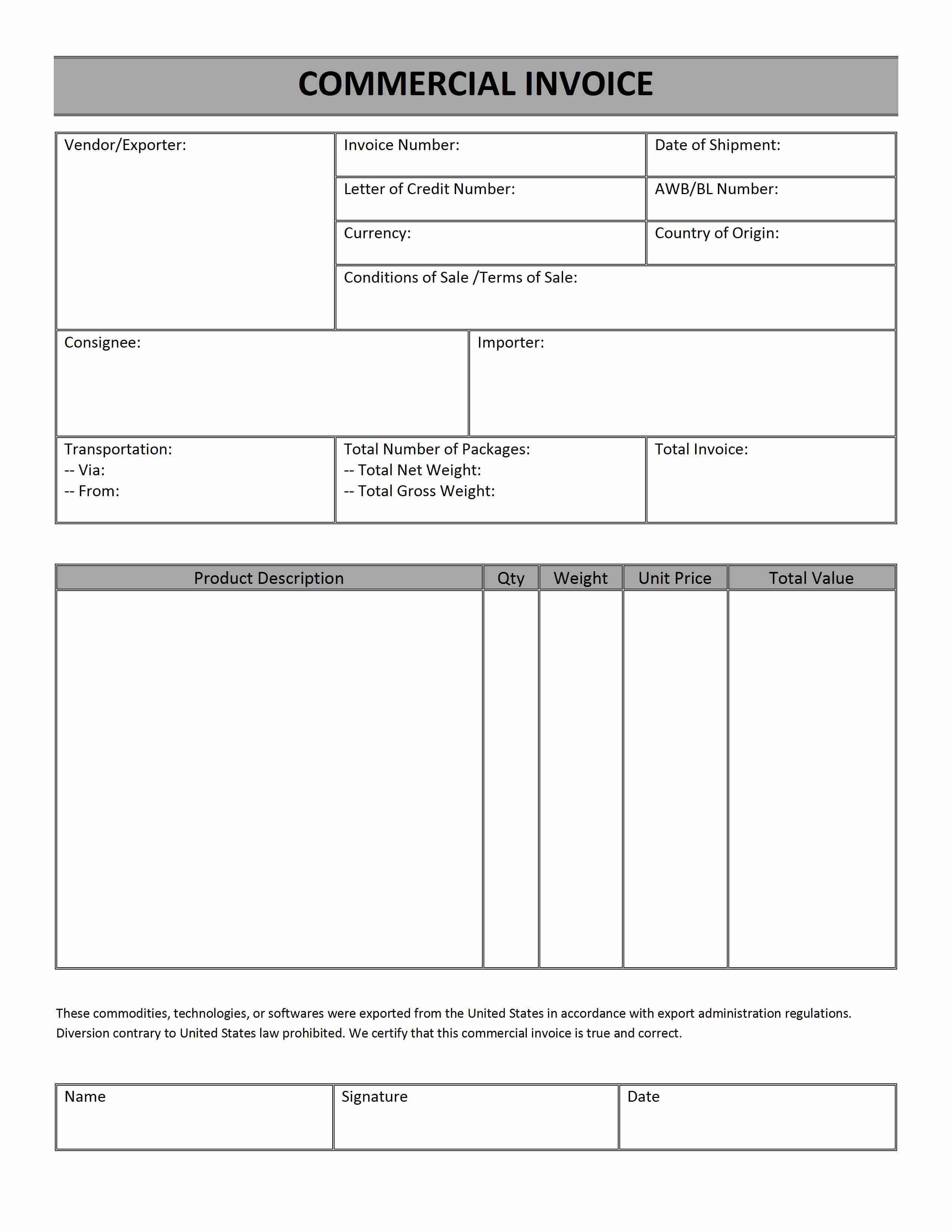 international commercial invoice template word