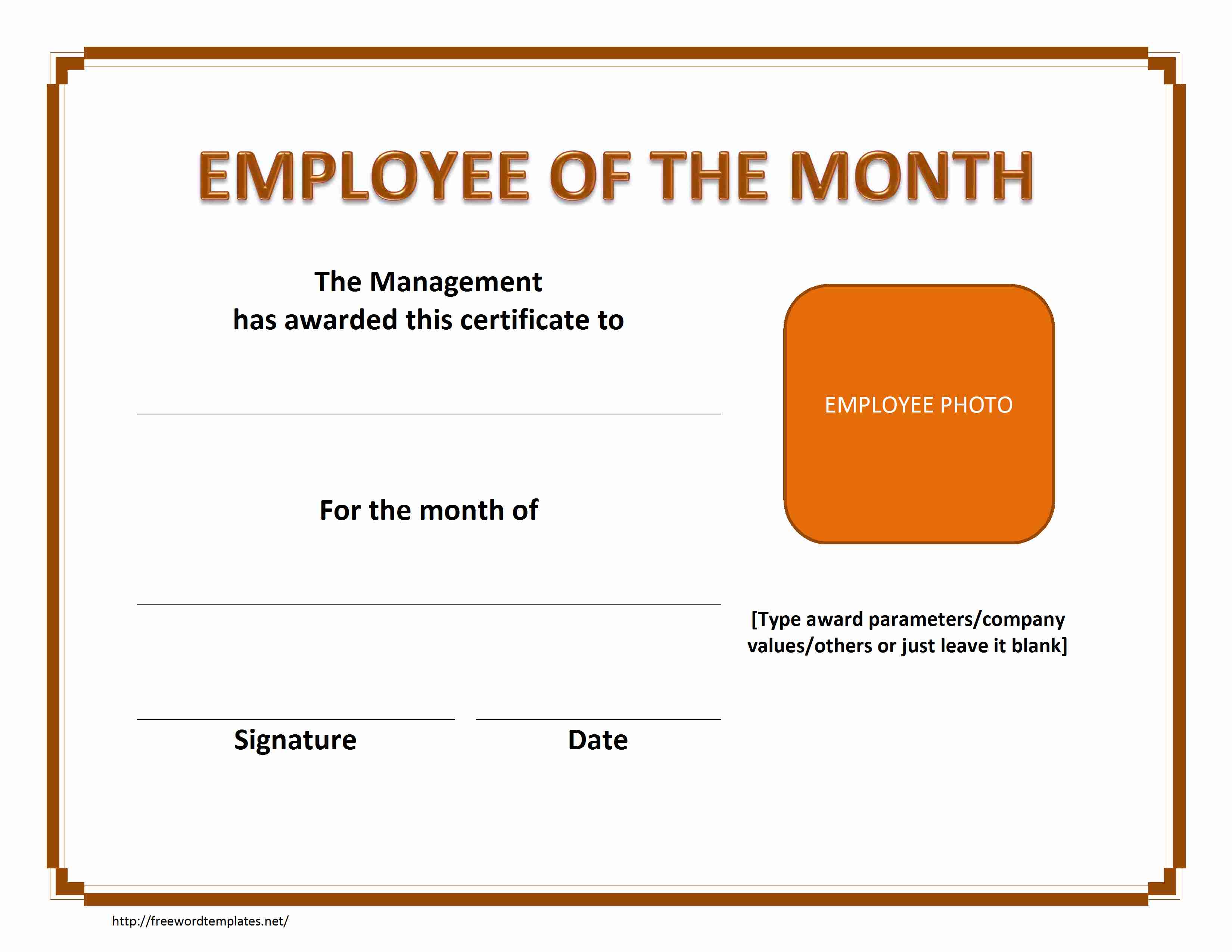 Free Employee Month Certificate Template