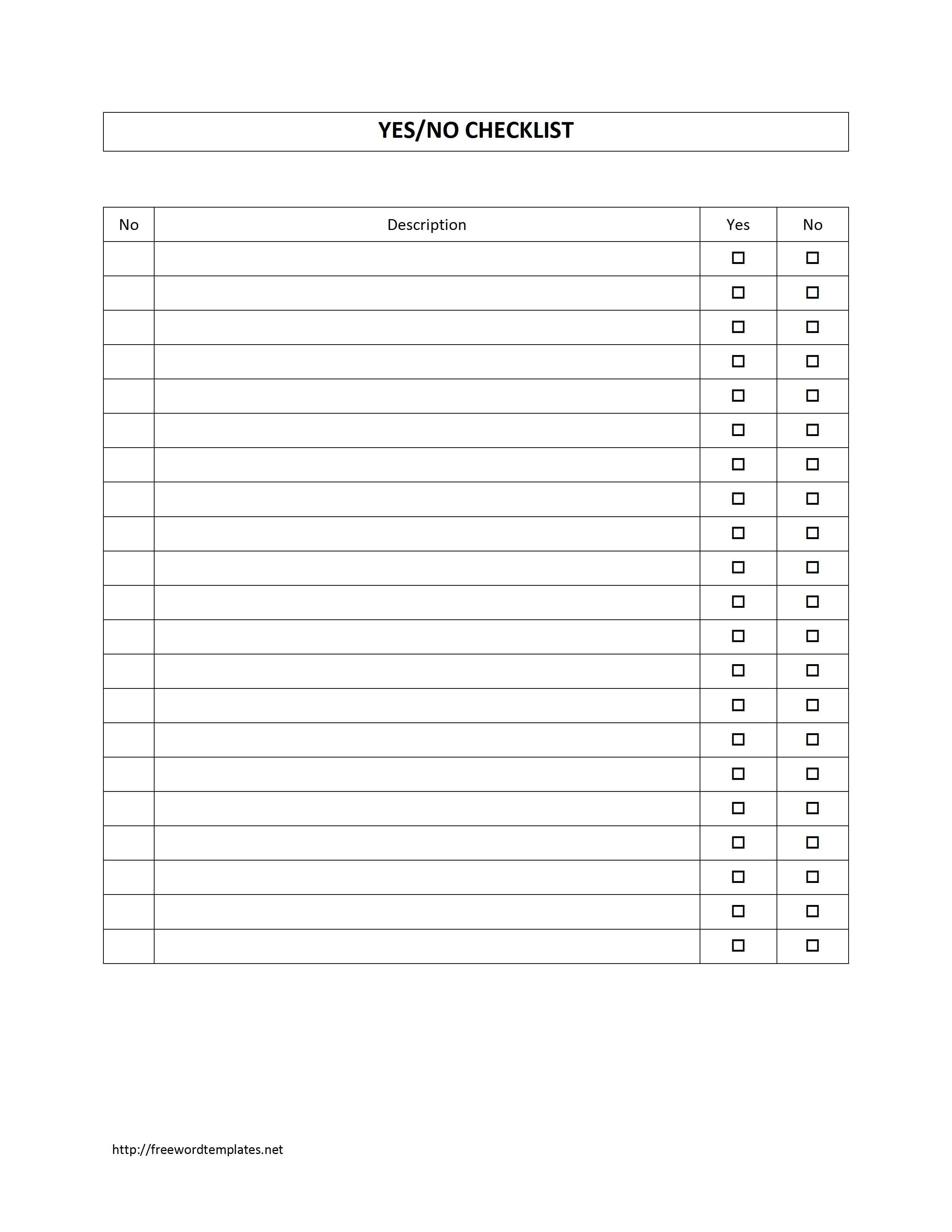 Checklist Template Word 2011 Yes No Survey Word Template