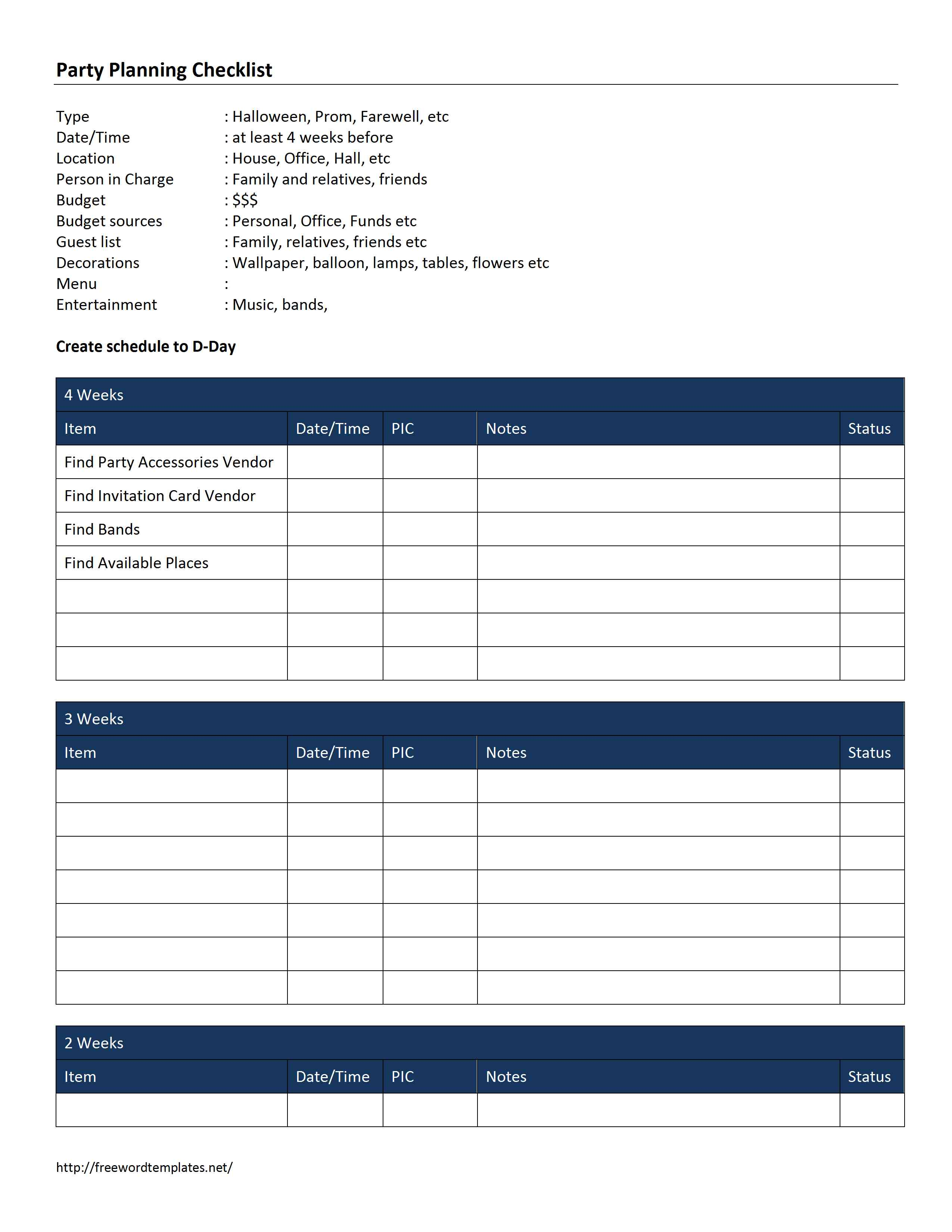 Party Planning Google Sheet Template