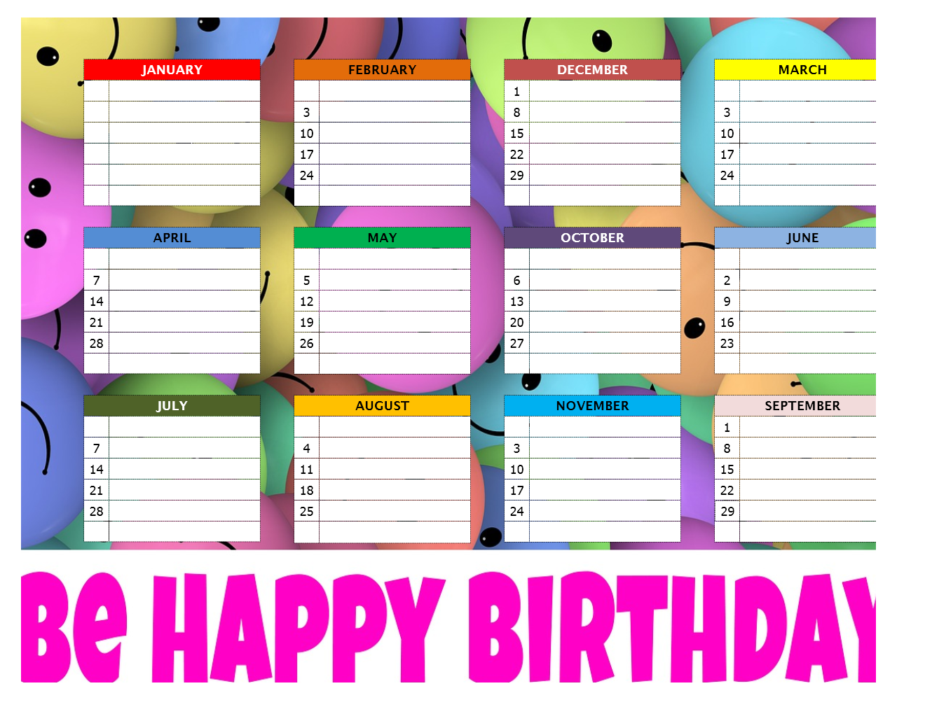 birthday chart template word Archives