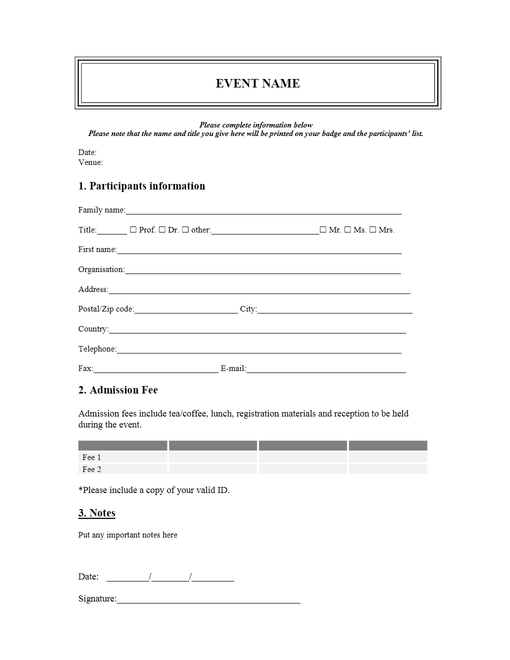 Printable Event Registration Form Template Word Free Printable Templates