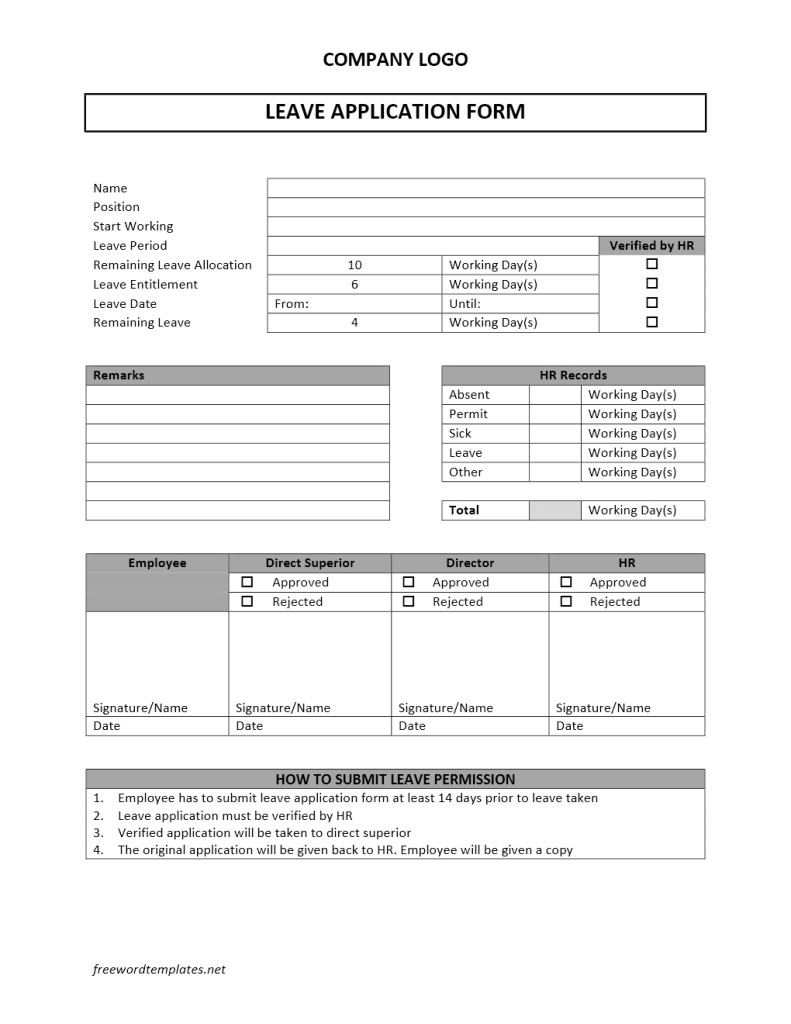 Leave Application Form Template