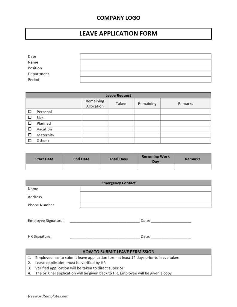 Leave Application Form Template - Model 2