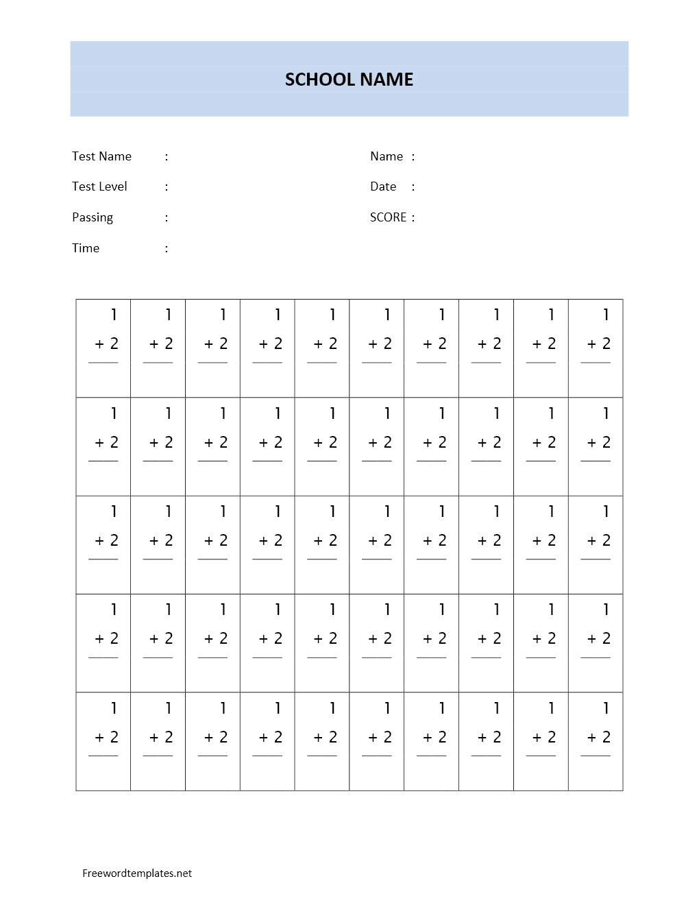 Math Quiz Sheet