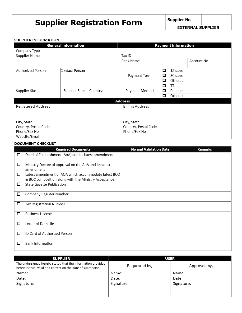 Vendor Registration Form Format In Word Free Word Template