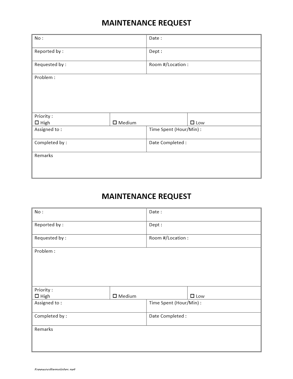 Hotel Maintenance Request Form