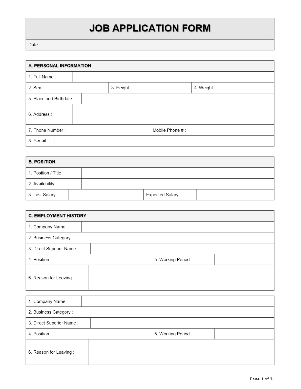 Employment Printable Blank Job Application Form Word Document Francesco Printable 0220