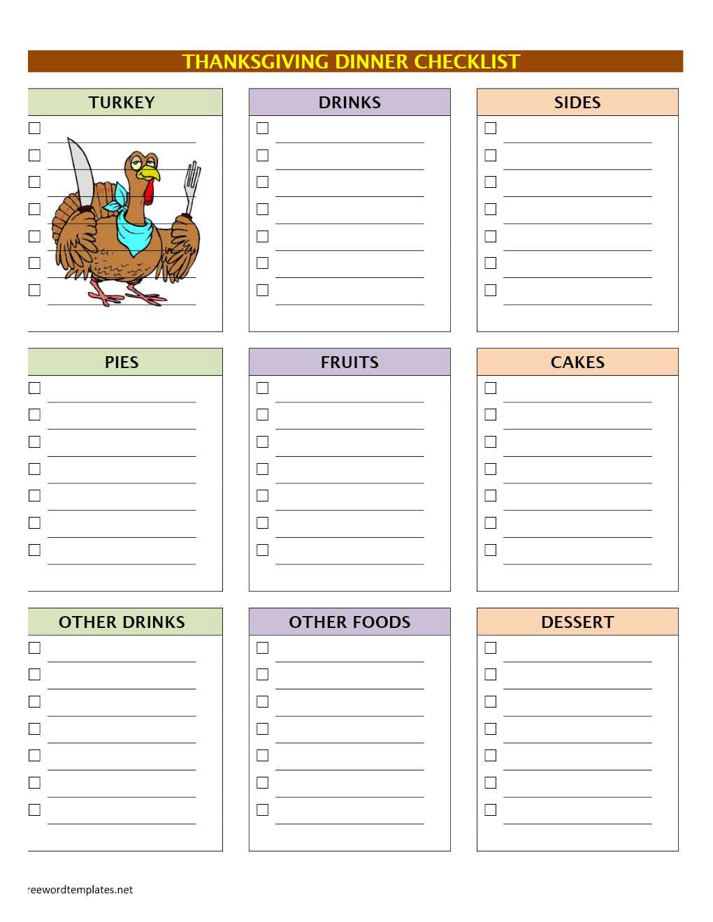 Thanksgiving List Of Food Template