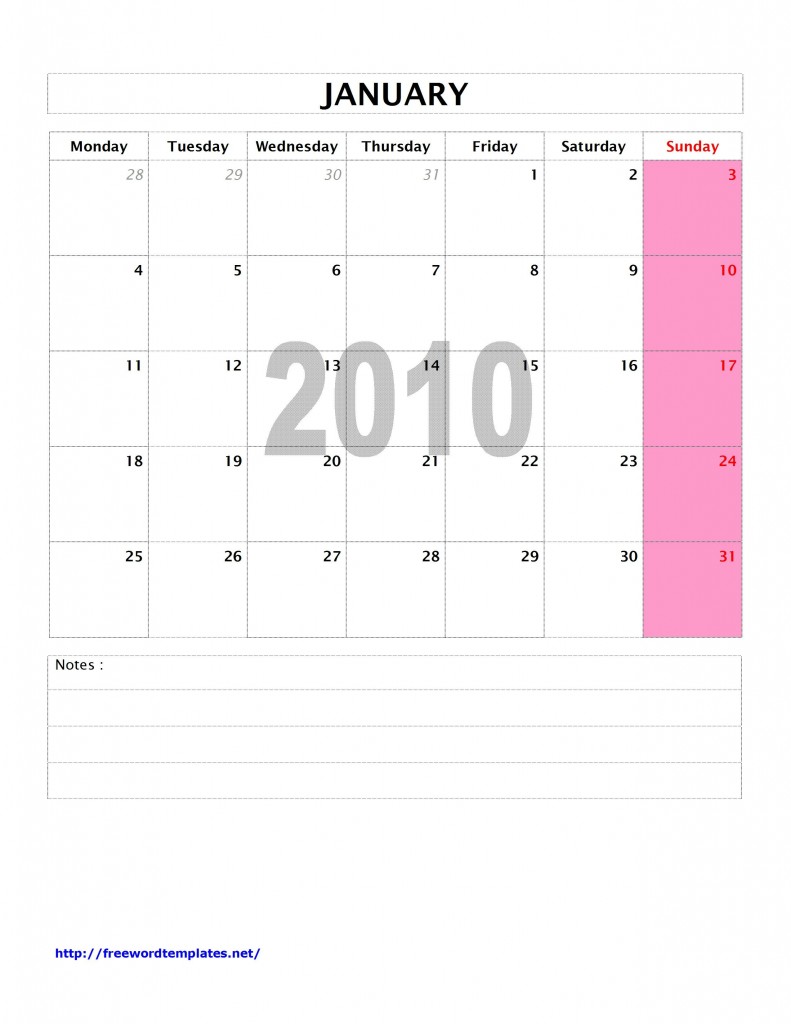 microsoft word 2010 calendar template