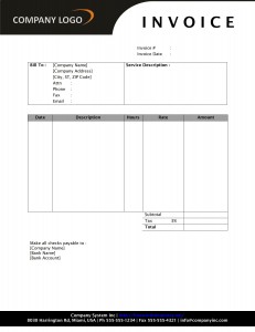 Hourly Service Invoice with SD1 Style Letterhead