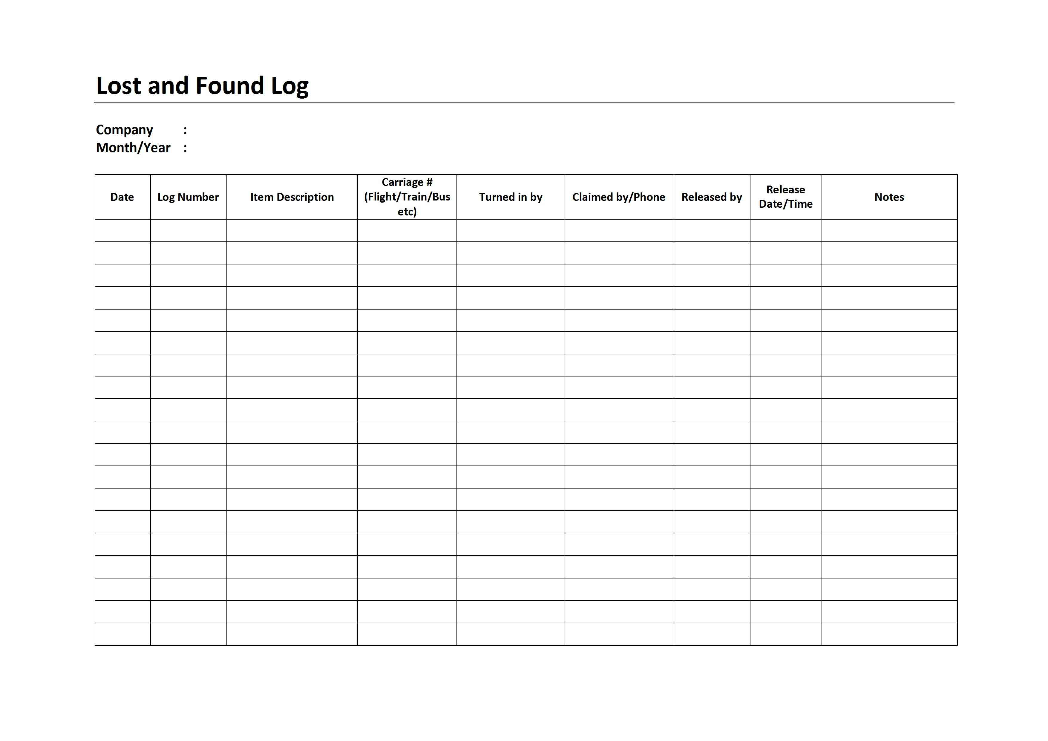 Lost and Found Log for Word