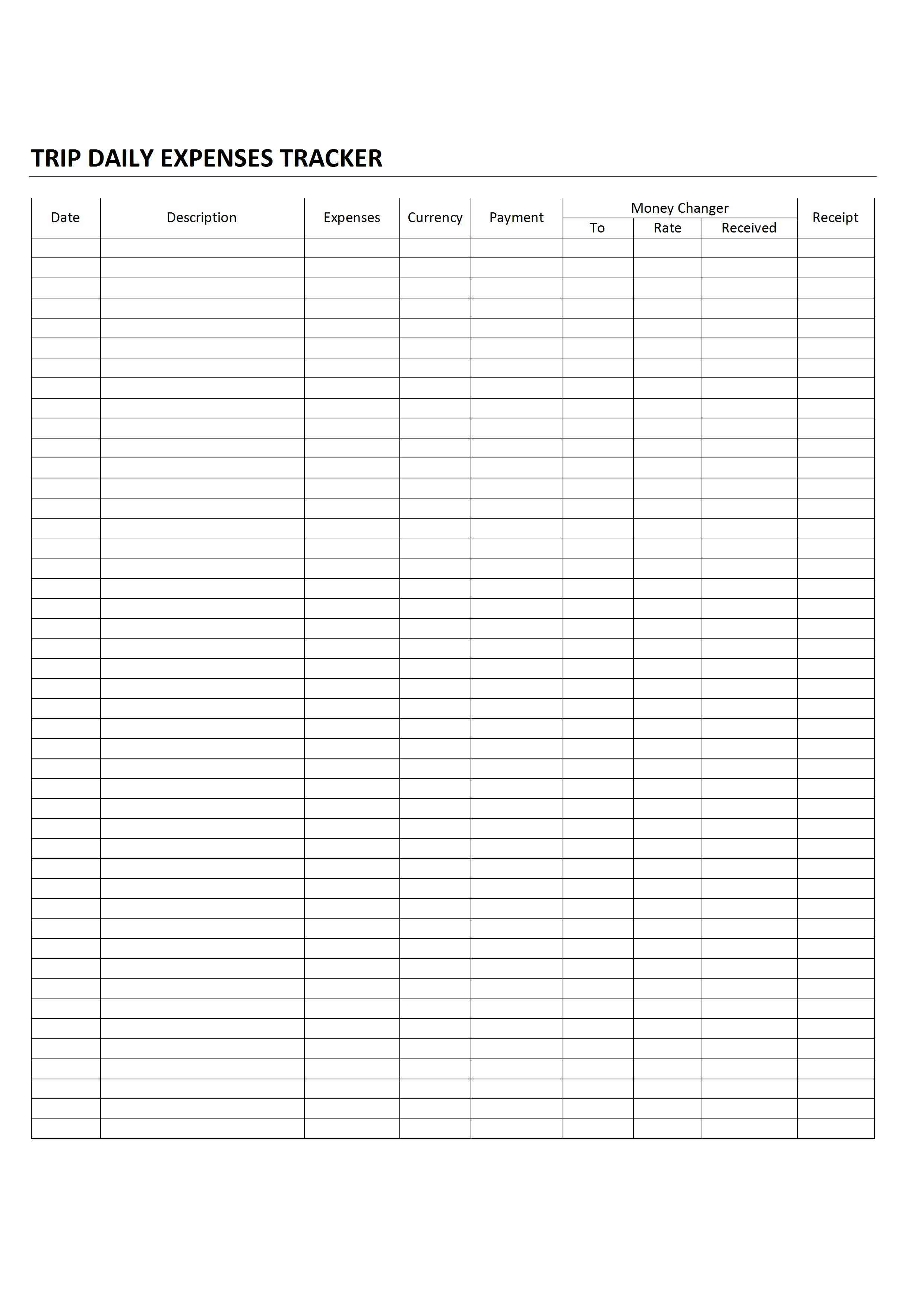 daily expense tracker template free printable