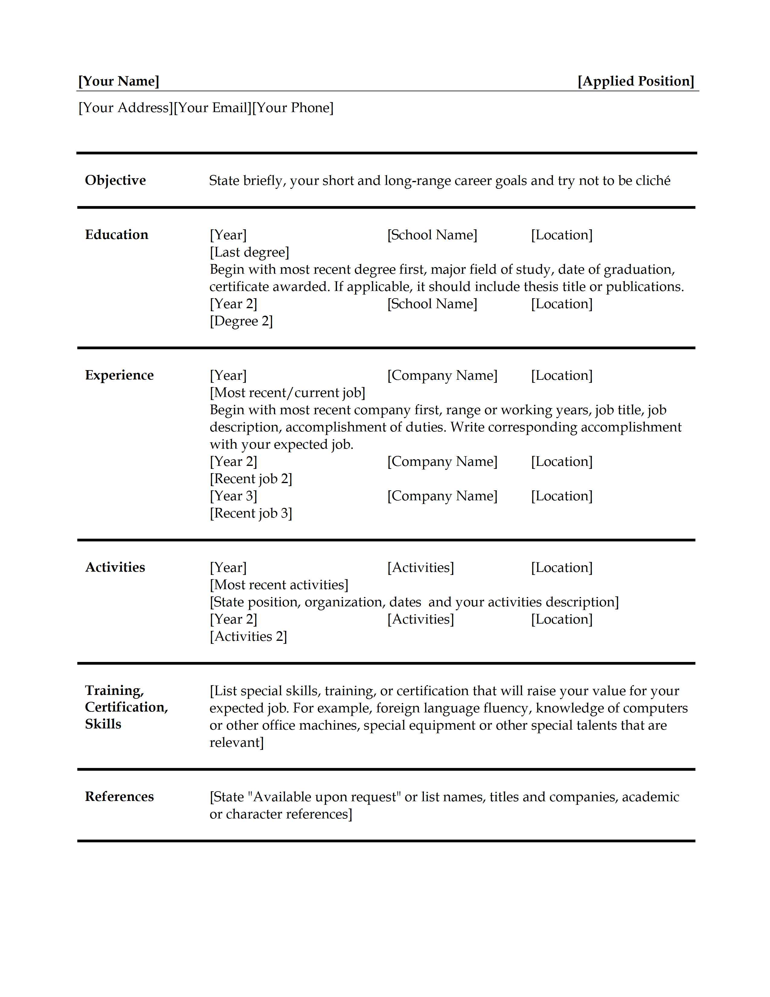 free simple one page resume template