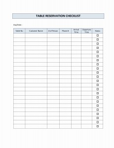 Restaurant Table Reservation Checklist Template for Word