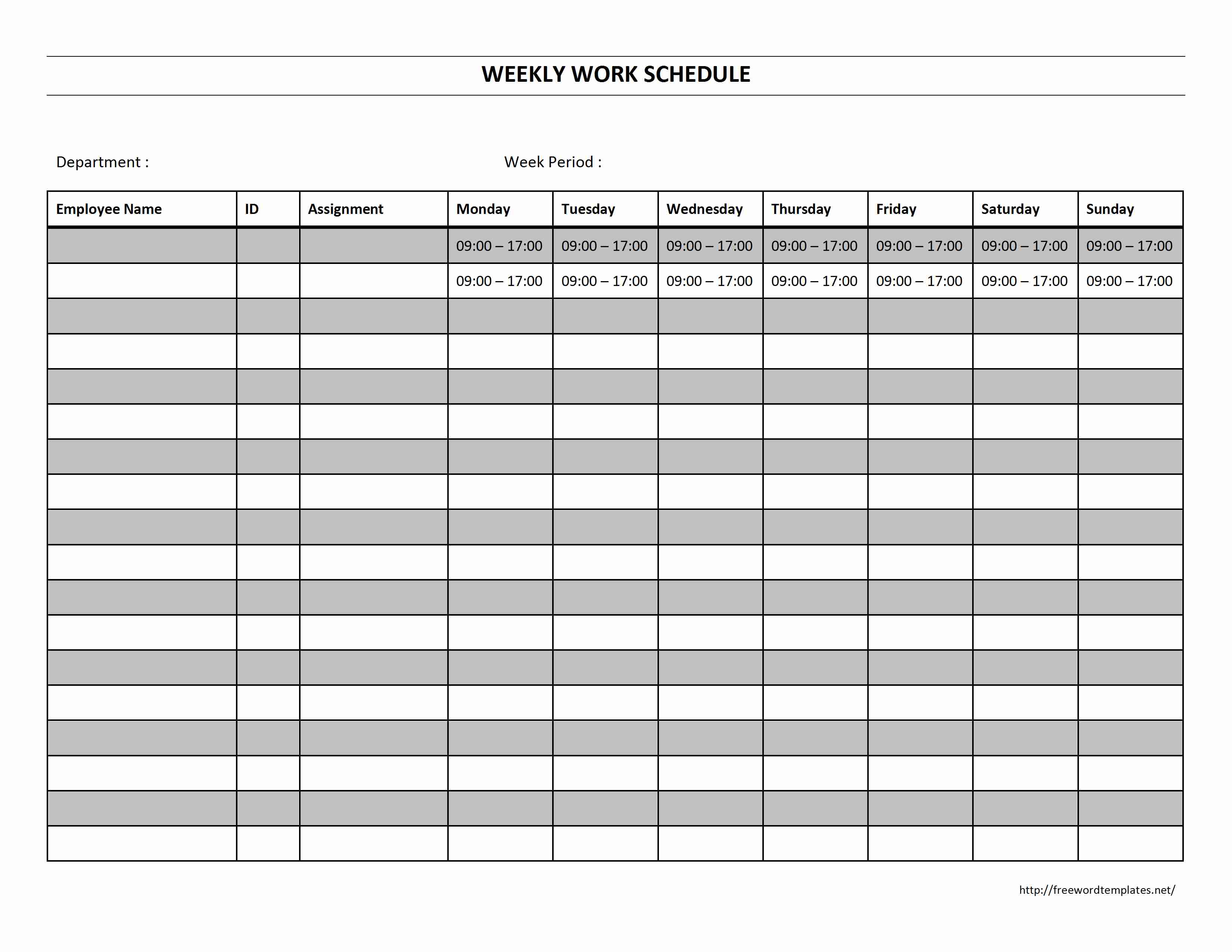 childcare blank printable daily staff work schedule