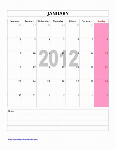 2012 Monthly Calendar Template for Word