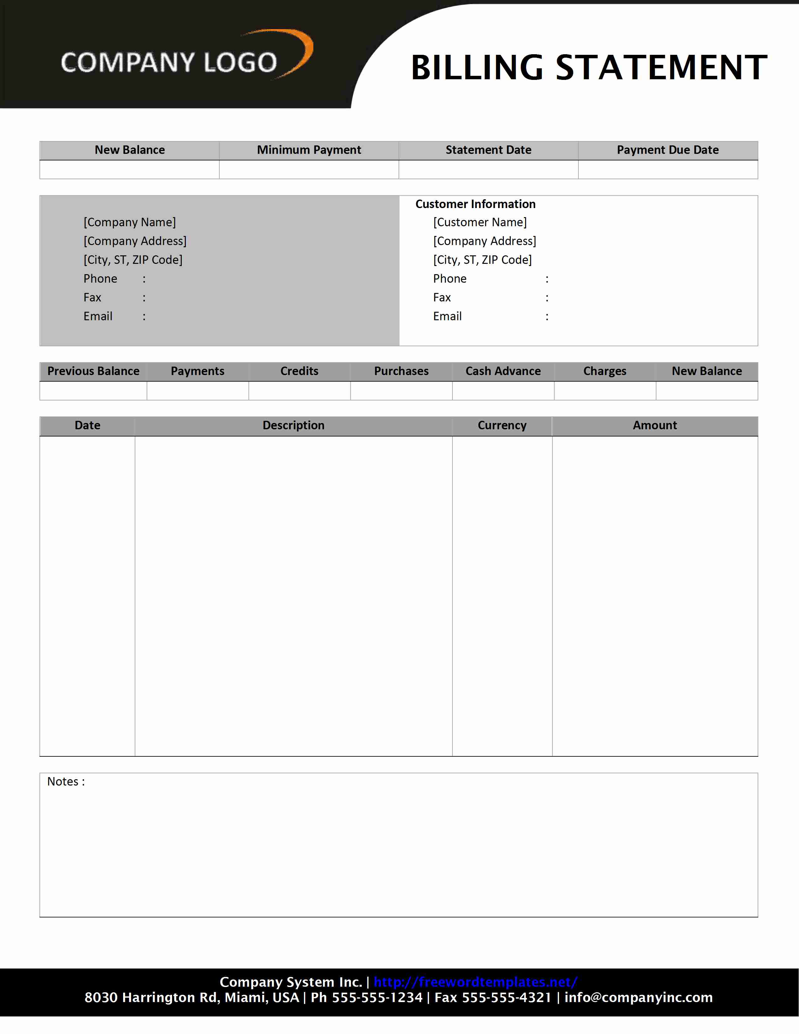 Billing Statement Template for Word