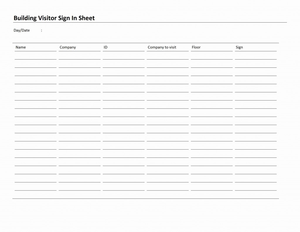 Building Visitor Sign In Sheet Template for Word