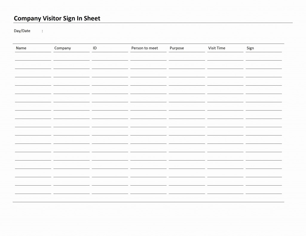Company Visitor Sign In Sheet