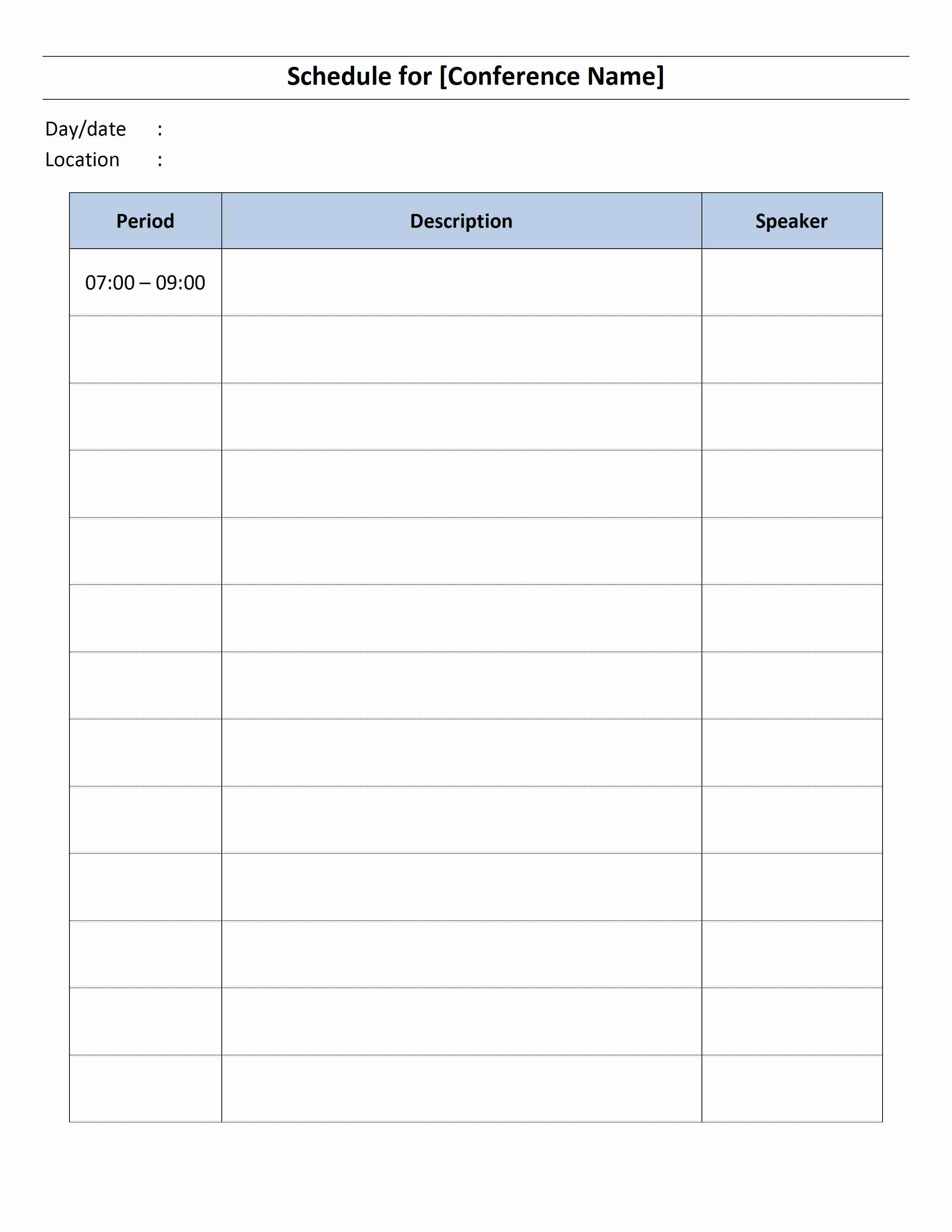 One Day Conference Schedule Template for Word