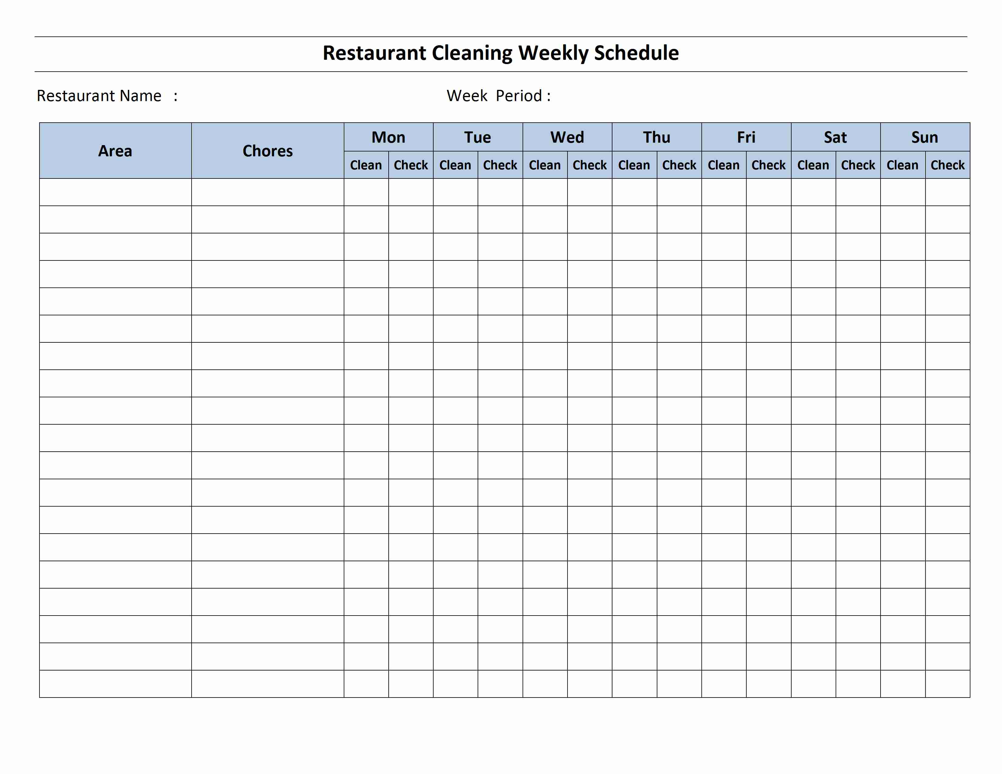 Hotel Room Cleaning Schedule Template Mon To Sun 