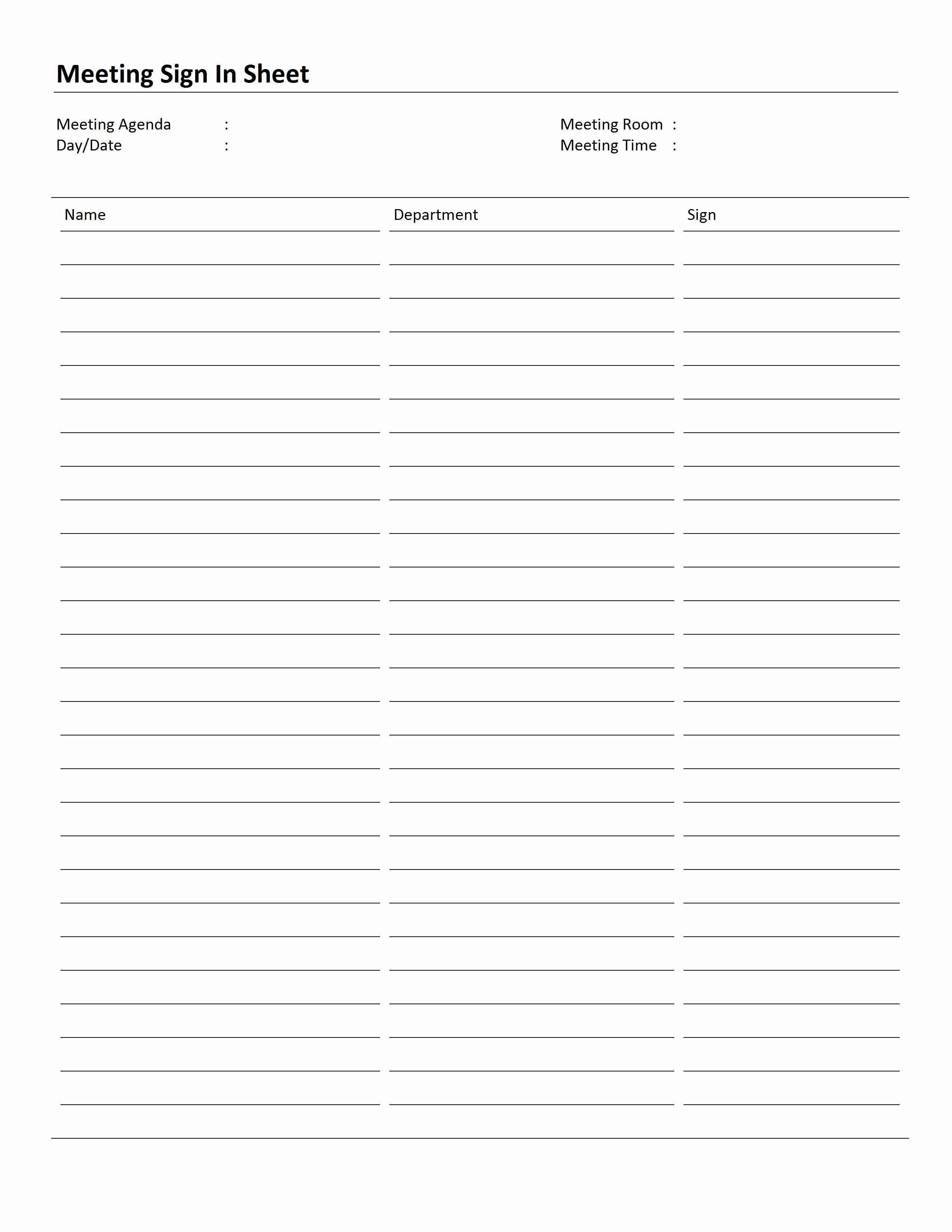 Meeting Sign In Sheet Template for Word