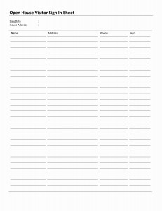 Open House Sign In Sheet Template for Word