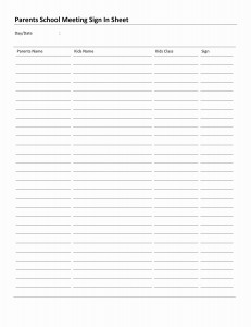 Parents School Meeting Sign In Sheet Template for Word