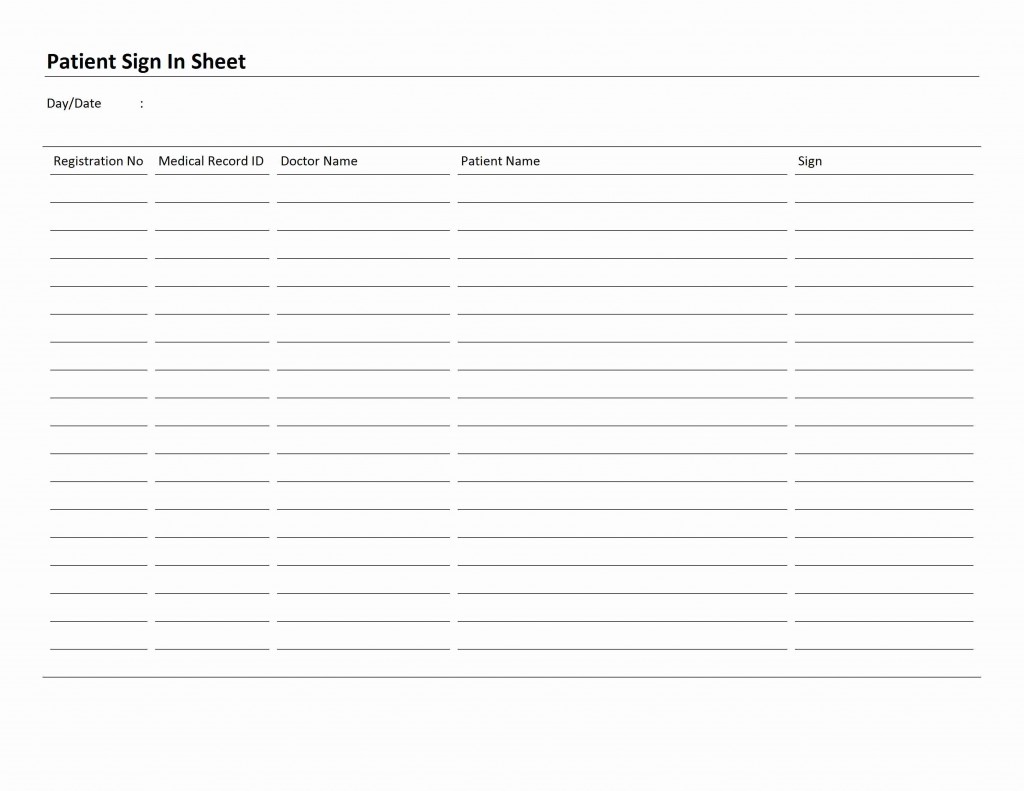 Patient Sign In Sheet Template for Word