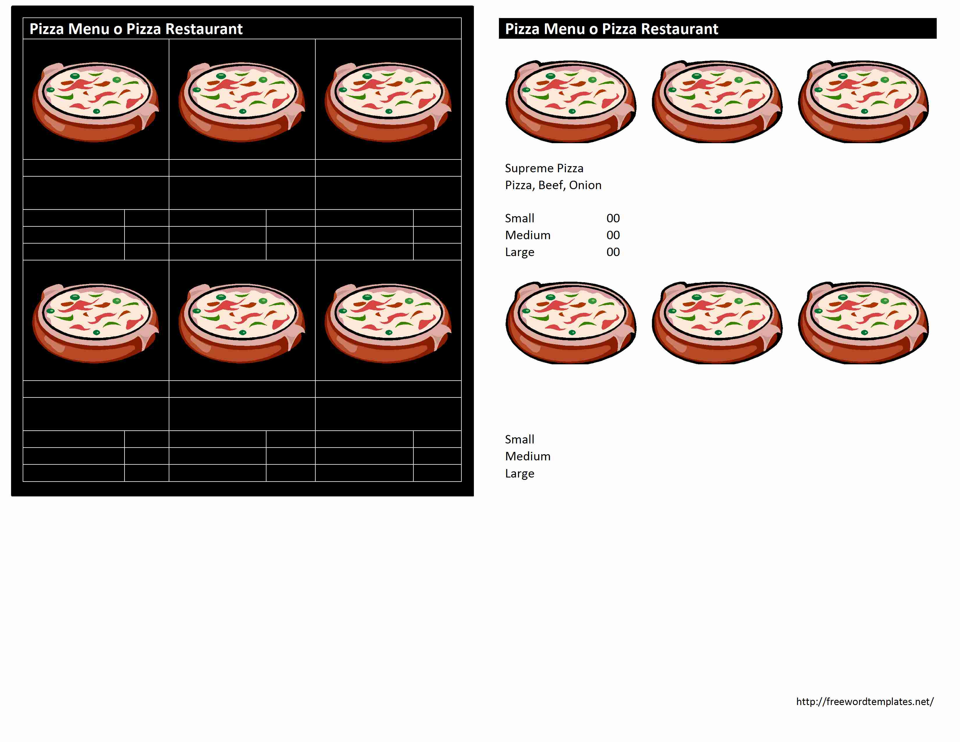 Pizza Menu Template for Word