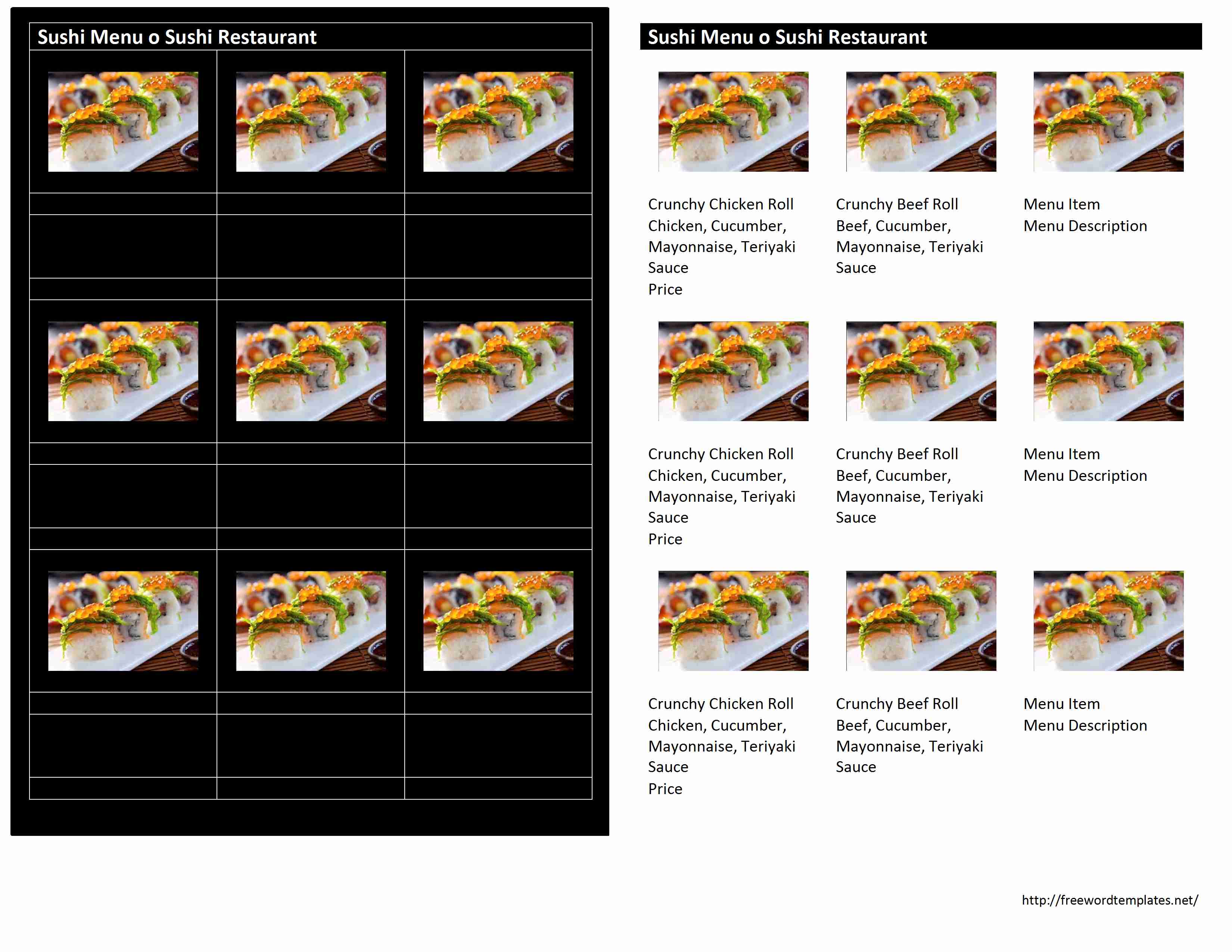Sushi Menu Template for Word