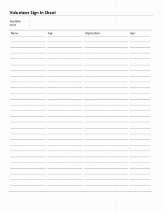 Volunteer Sign In Sheet Template for Word