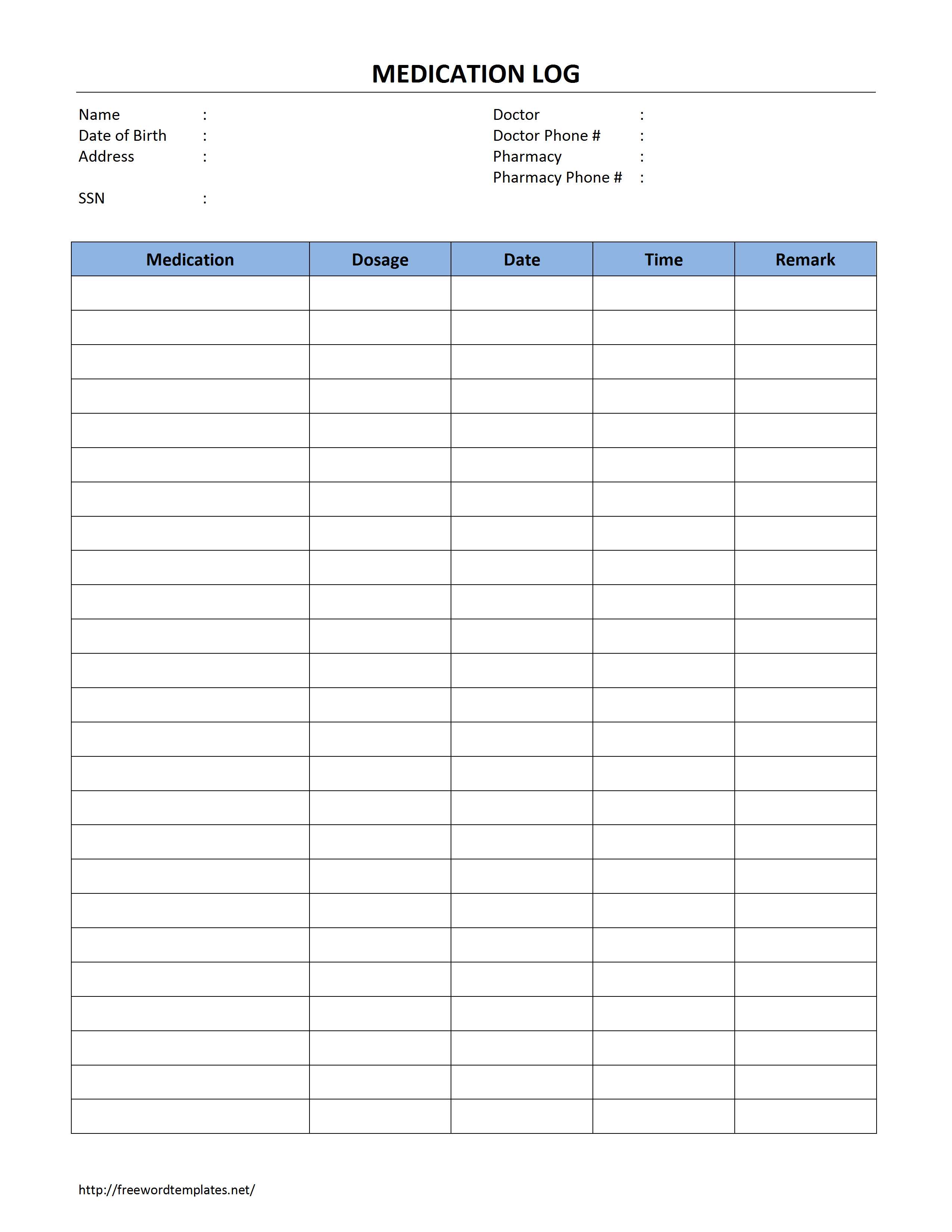 Medication Log Template for Word