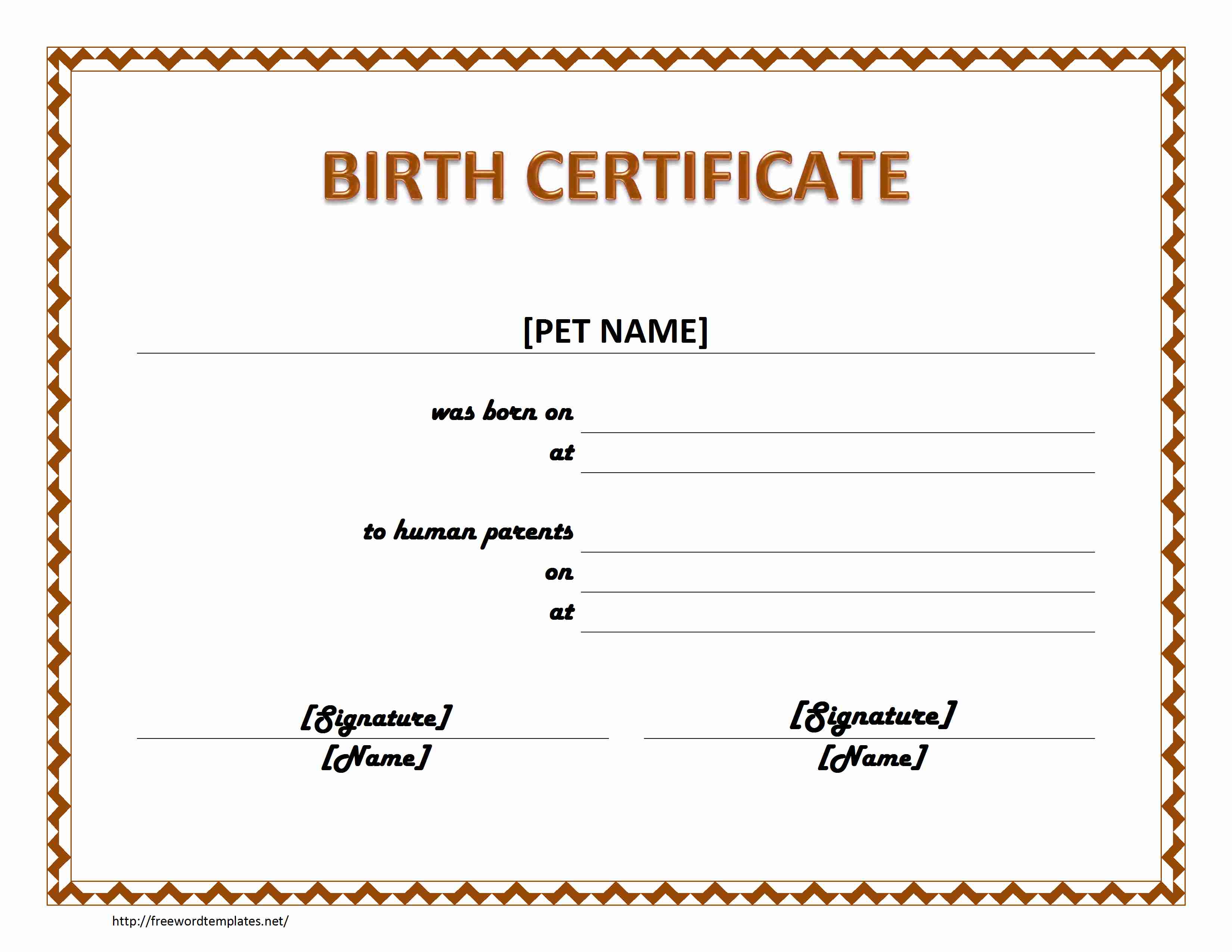 Pet Birth Certificate for Word