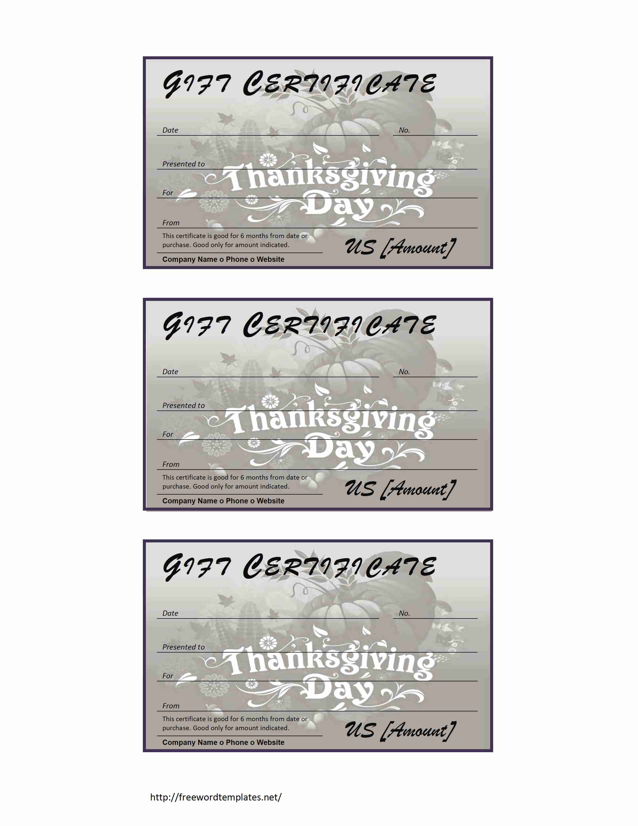 Thanksgiving Gift Certificate for Word