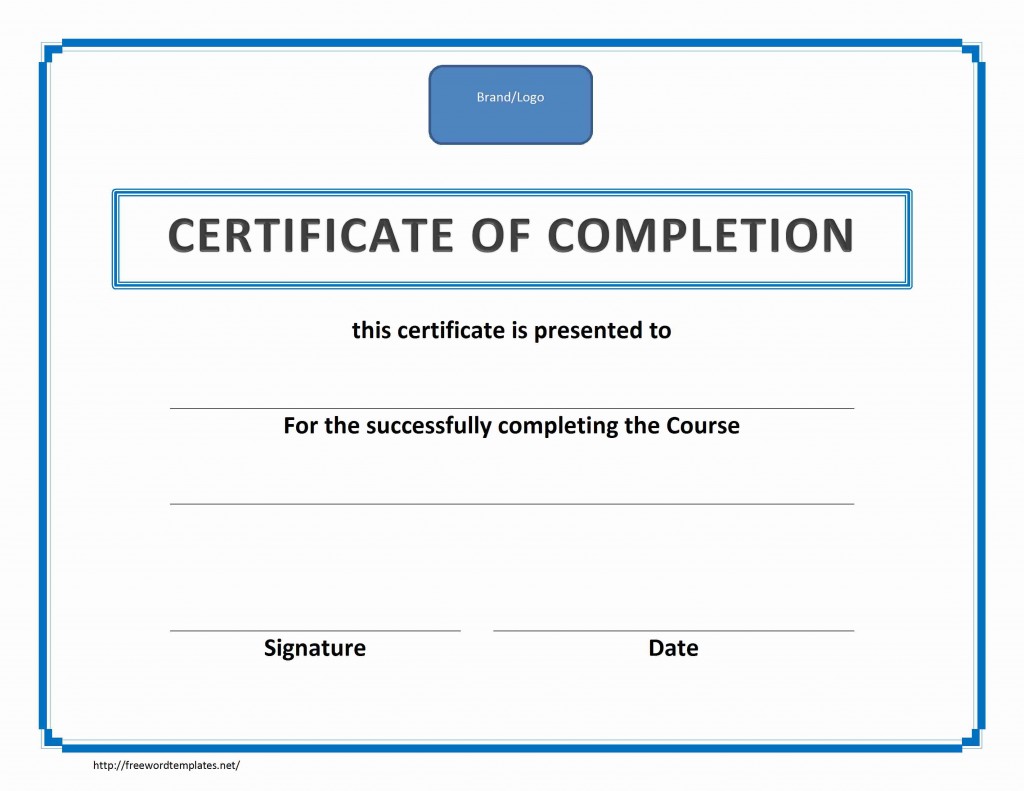 Training Certificate of Completion Template for Word