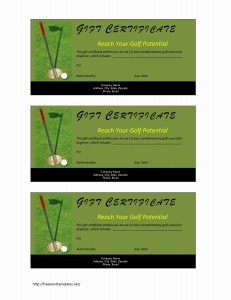 Golf Gift Certificate Template for Word