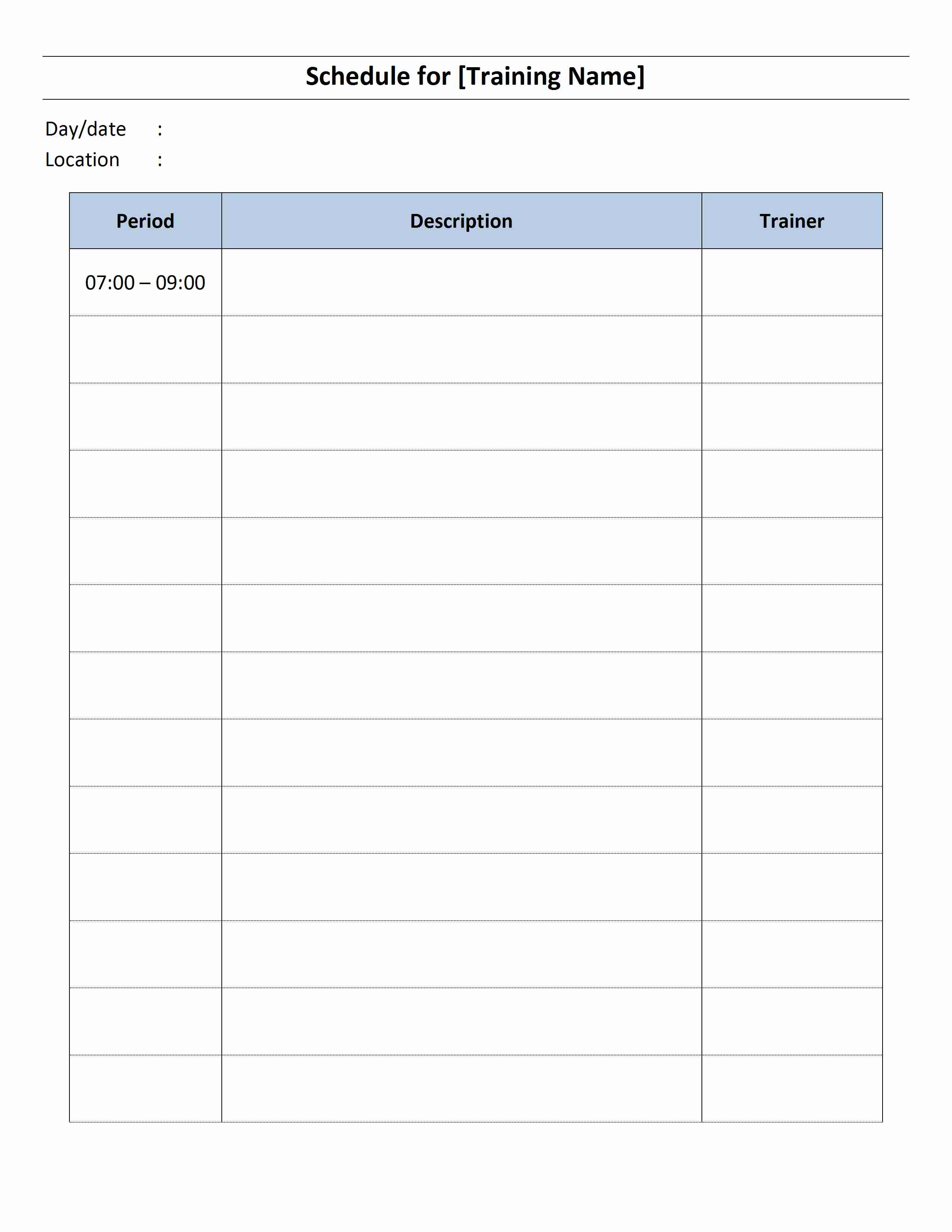 Training Schedule Template for Word