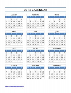 2013 Year Calendar for Microsoft Word