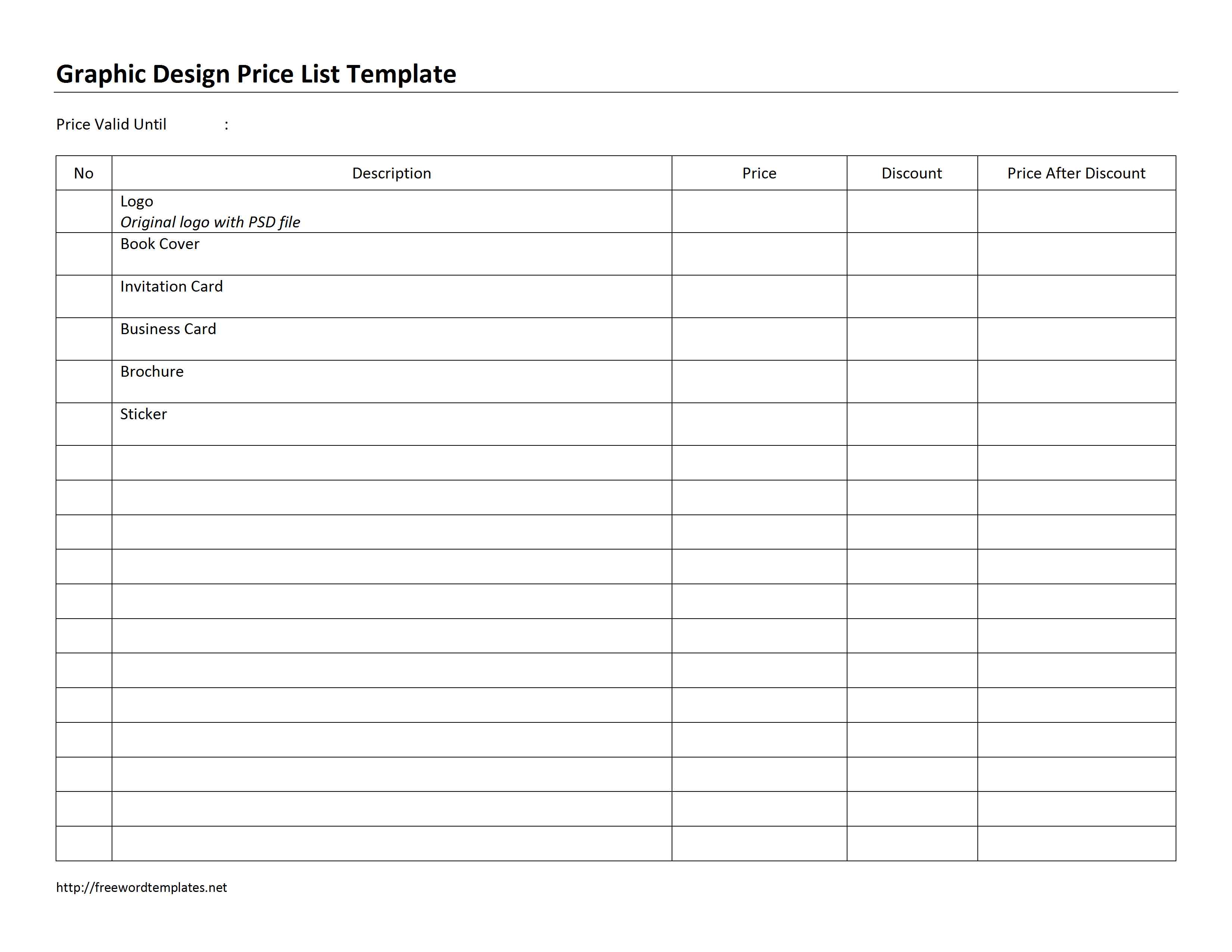 Graphic Design Price List Template for Microsoft Word
