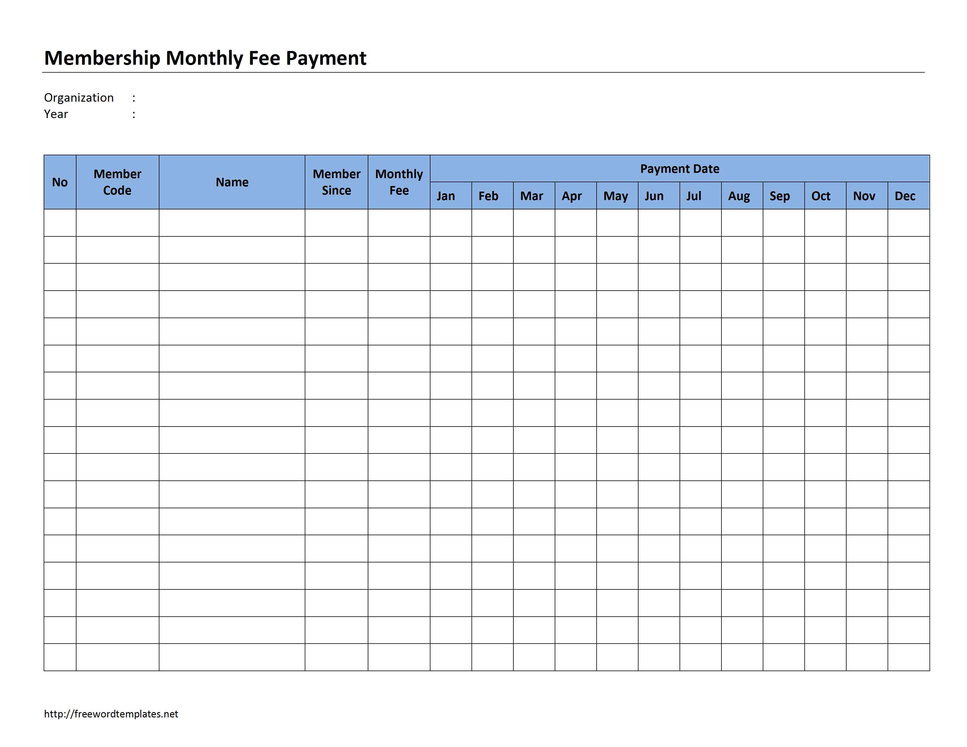 Membership Monthly Fee Payment Template
