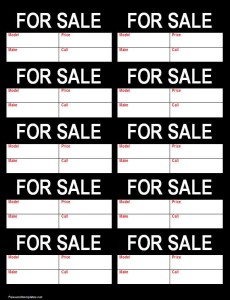 For Sale Tag Template for Word