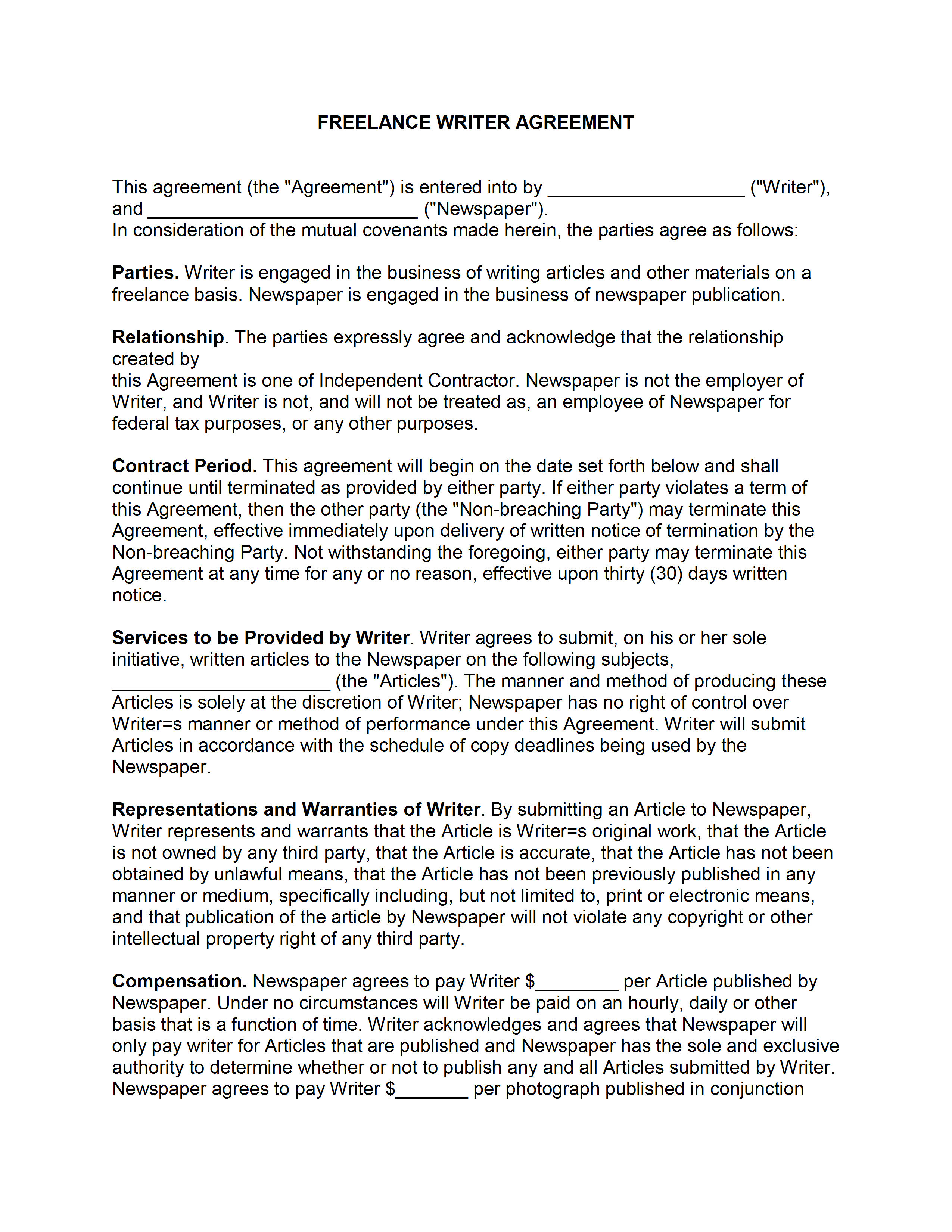 Freelance Agreement Template for Word