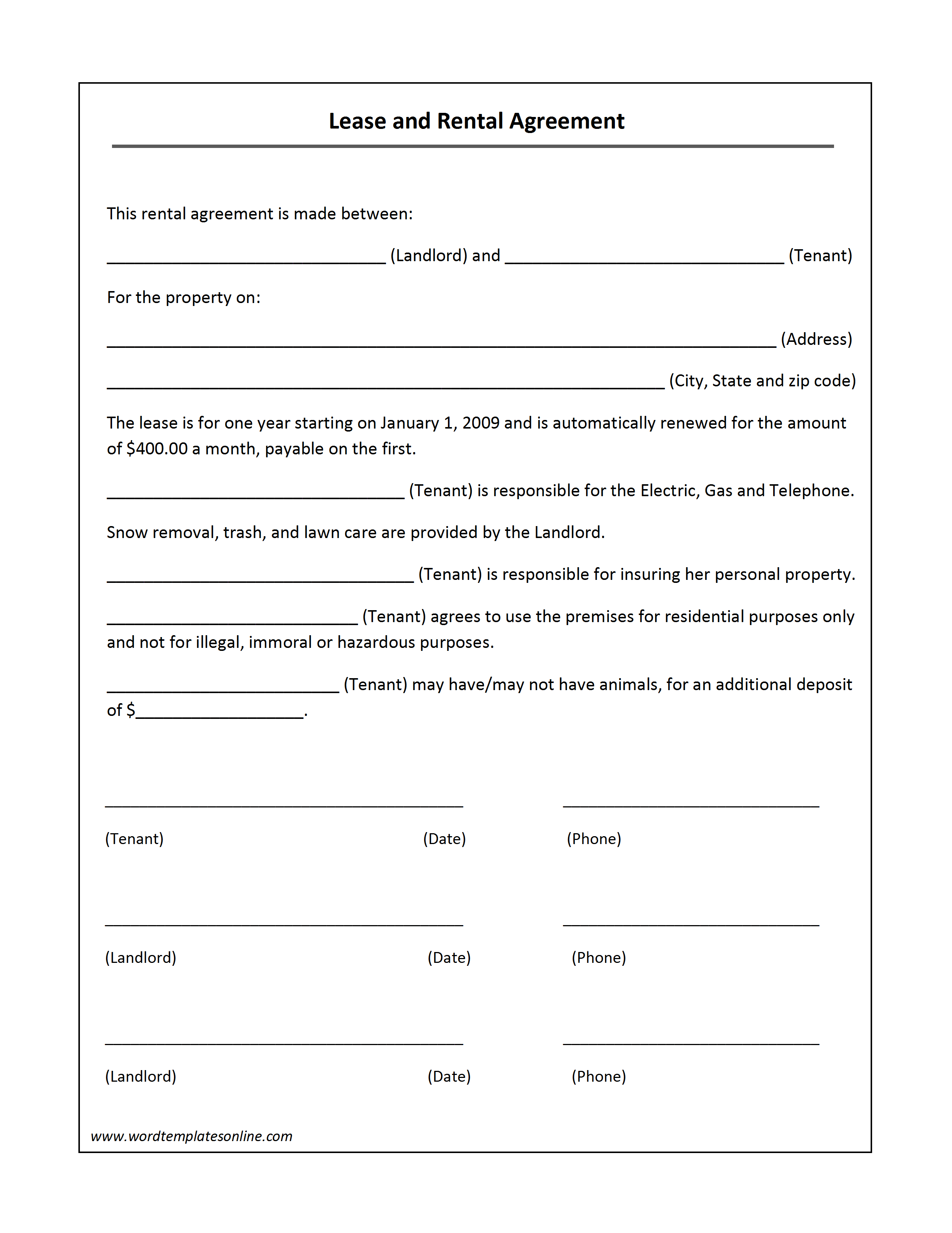 Free Lease Agreement Template Printable