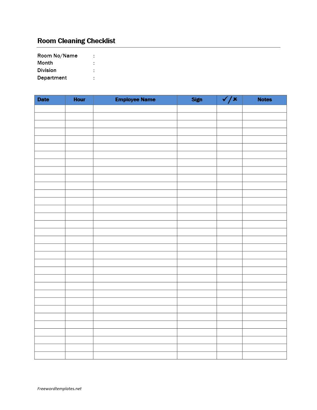 Room Cleaning Checklist Template
