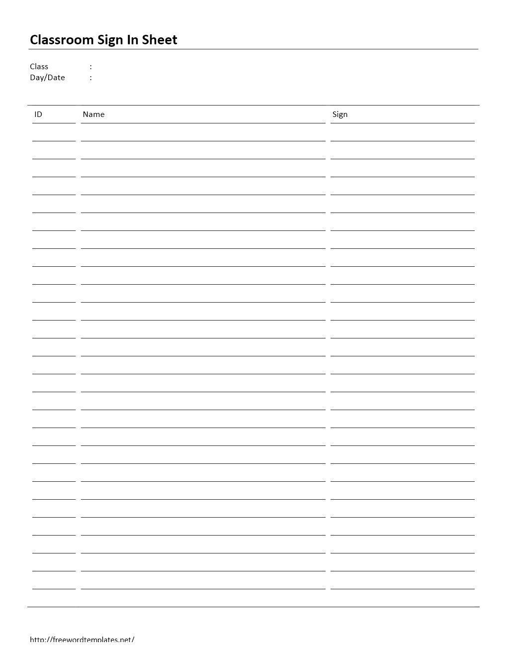 Classroom Sign In Sheet Template